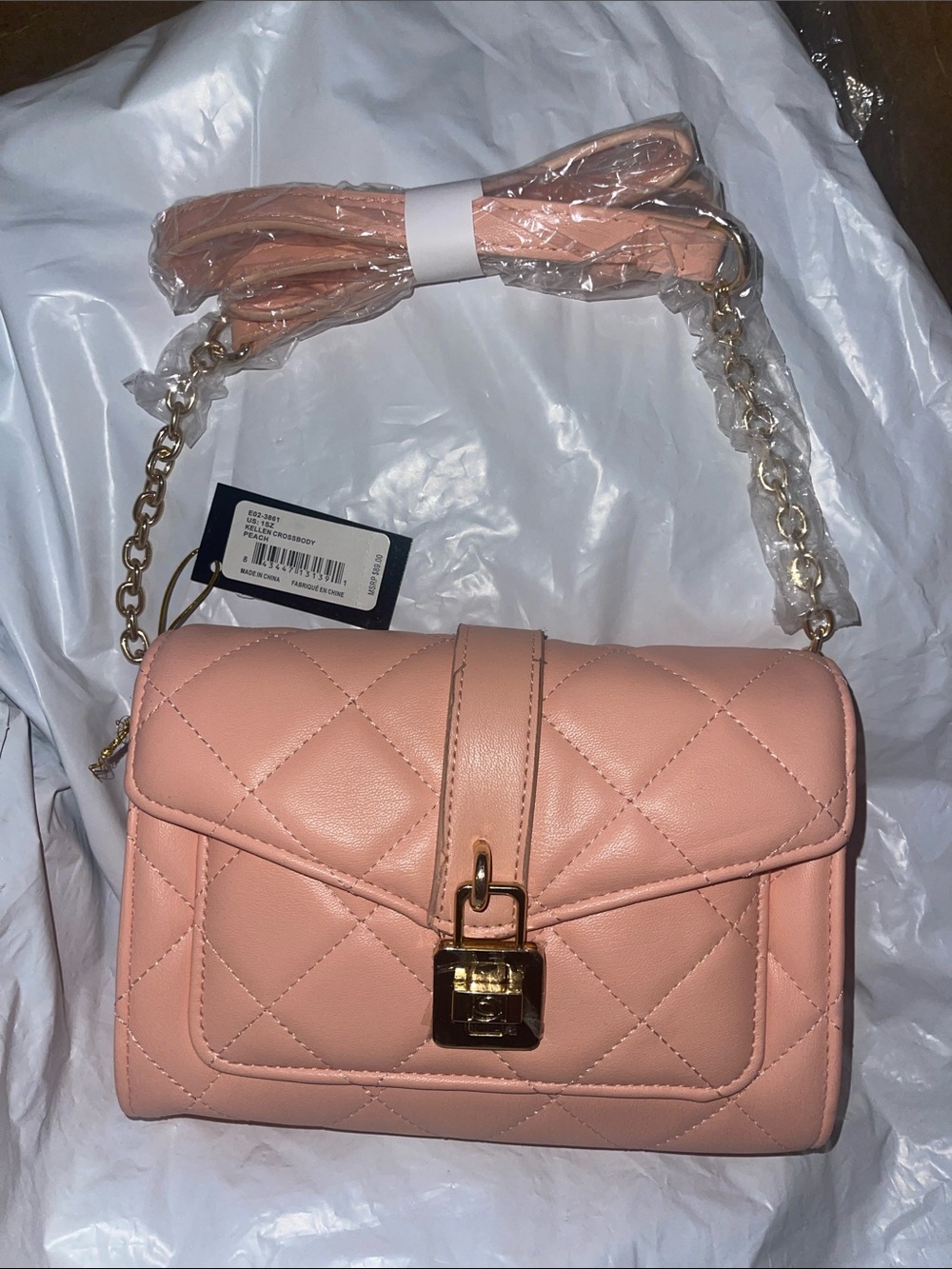 bebe Pink Quilted Crossbody with Gold Chain - Picture 4 of 5